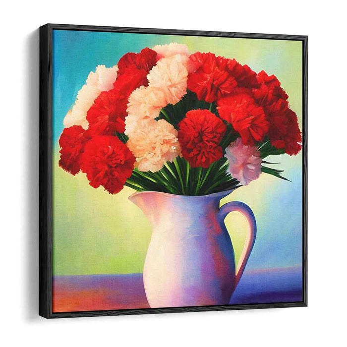 Ceramic Symphony: Vibrant Carnation Bouquet in Ceramic Pitcher Canvas Art