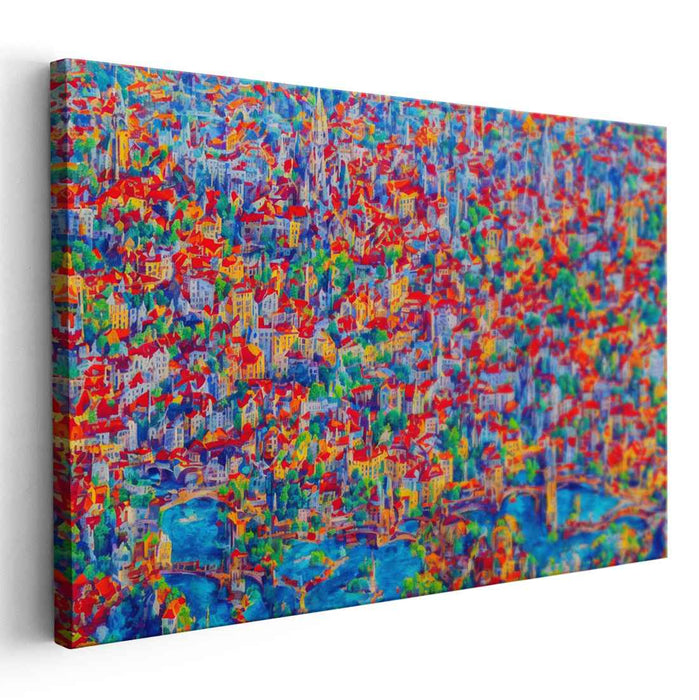 Cityscape Mosaic View: Pointillist Urban Panorama Canvas Art Print