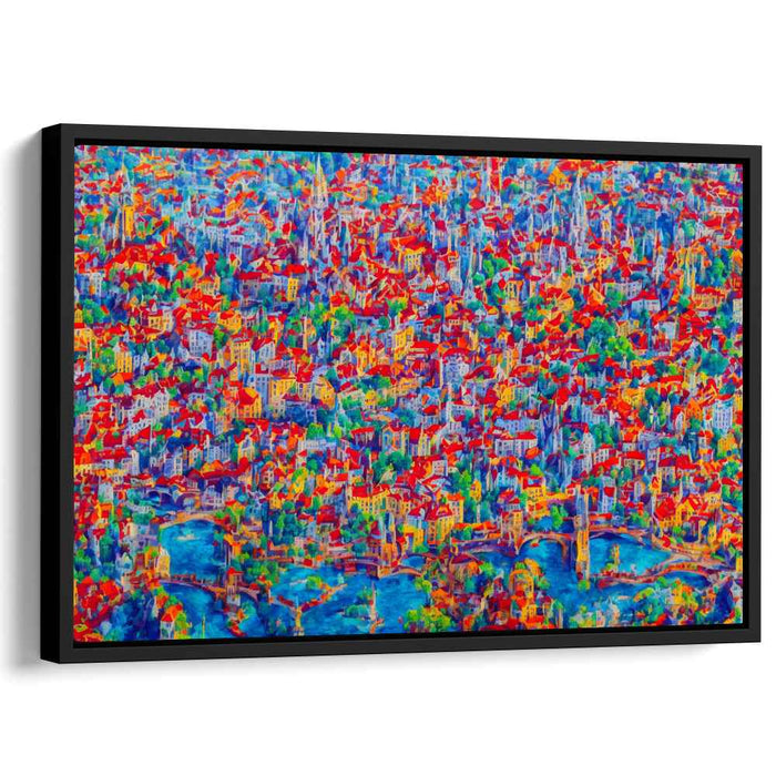 Cityscape Mosaic View: Pointillist Urban Panorama Canvas Art Print