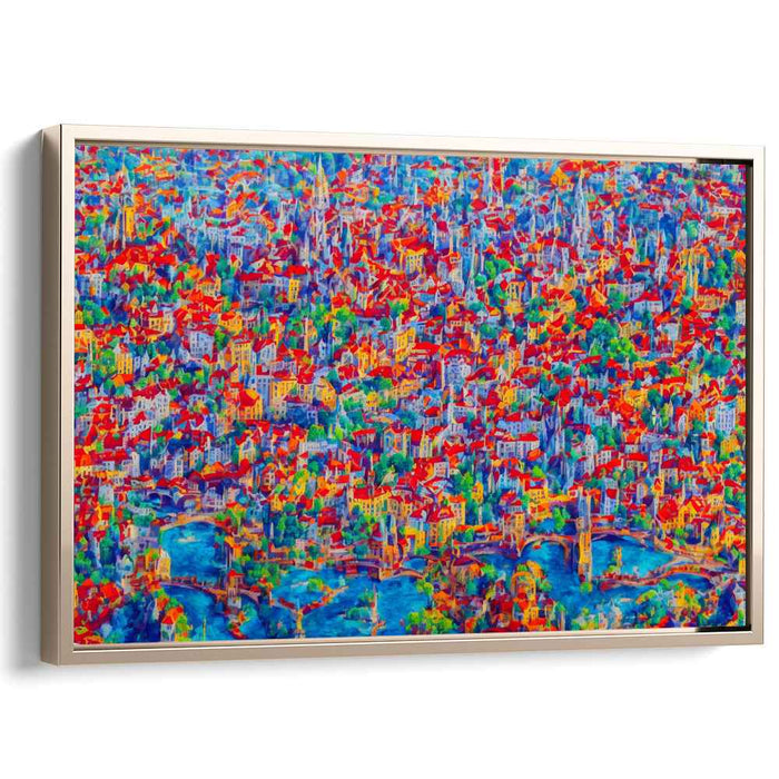 Cityscape Mosaic View: Pointillist Urban Panorama Canvas Art Print