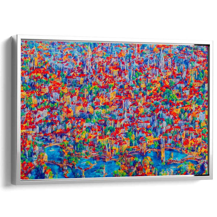 Cityscape Mosaic View: Pointillist Urban Panorama Canvas Art Print