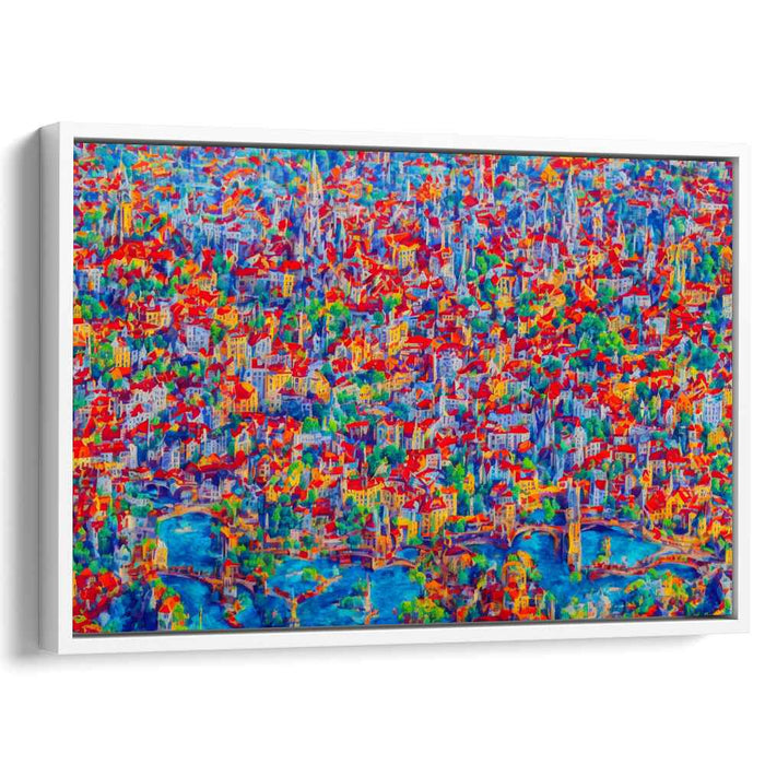 Cityscape Mosaic View: Pointillist Urban Panorama Canvas Art Print