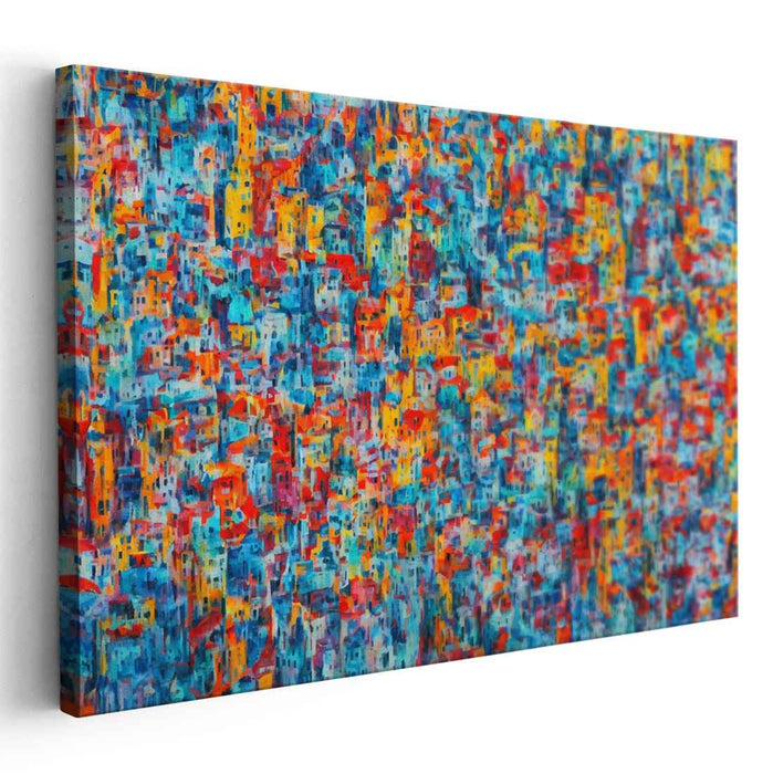 Energetic Urban Mosaic: Abstract Cityscape in Vibrant Hues