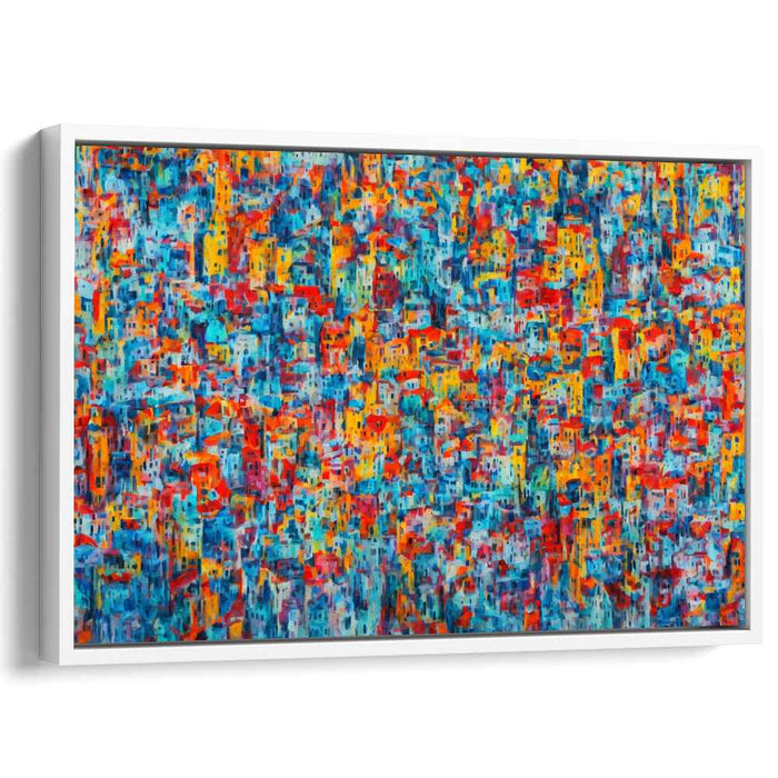 Energetic Urban Mosaic: Abstract Cityscape in Vibrant Hues