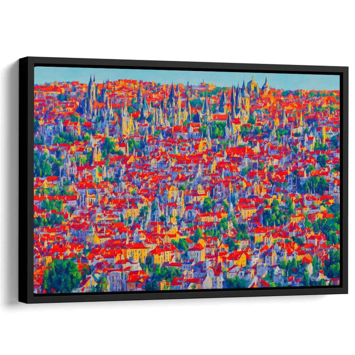 Urban Sketch in Ember Hues: Impressionist Cityscape in Fiery Red Canvas Art Print