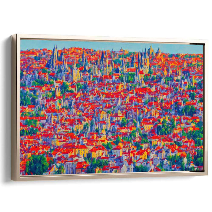 Urban Sketch in Ember Hues: Impressionist Cityscape in Fiery Red Canvas Art Print