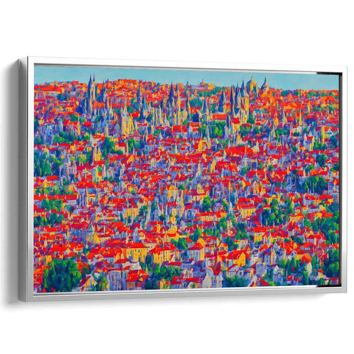 Urban Sketch in Ember Hues: Impressionist Cityscape in Fiery Red Canvas Art Print
