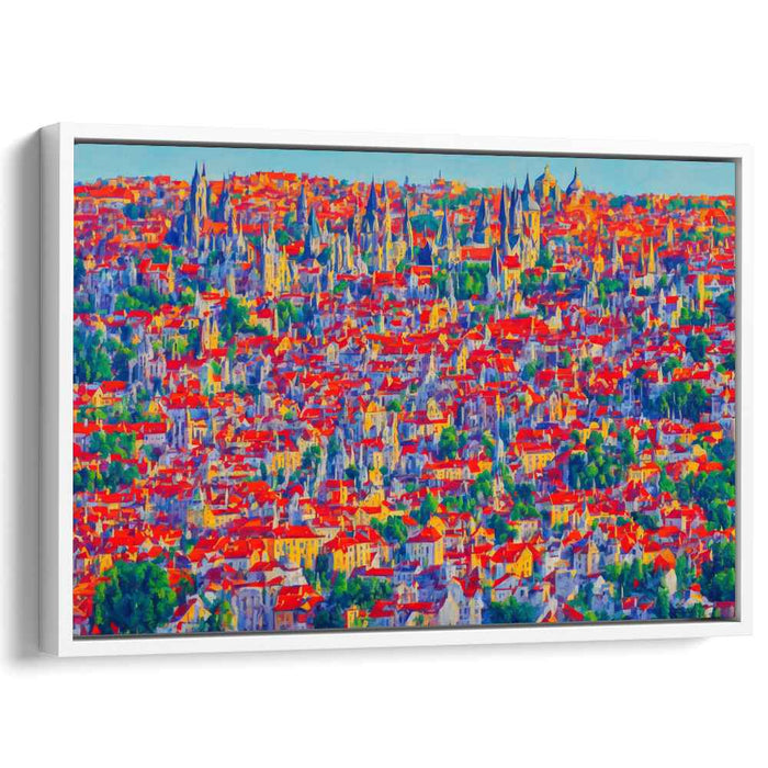 Urban Sketch in Ember Hues: Impressionist Cityscape in Fiery Red Canvas Art Print