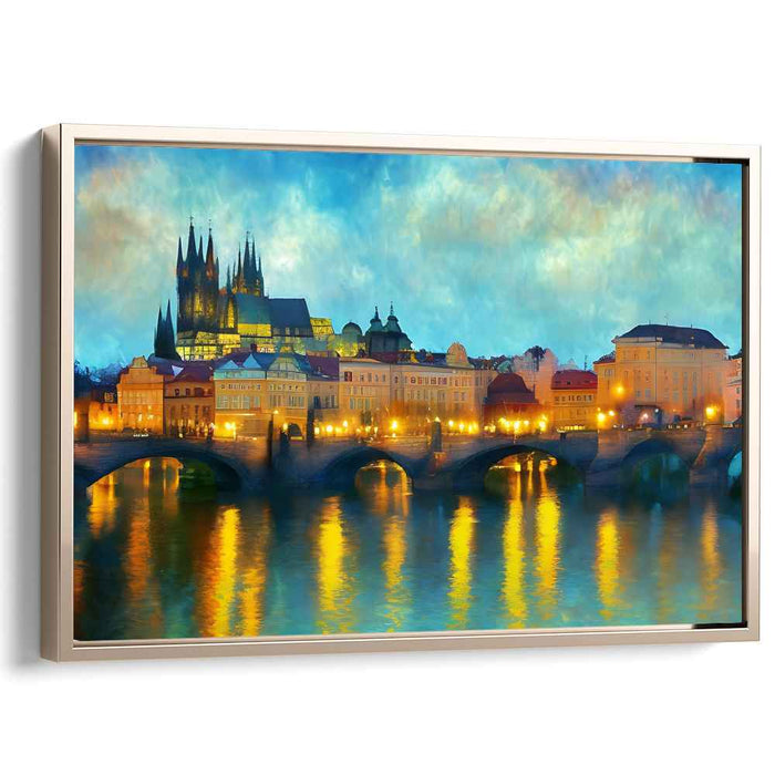 Bridge Arches Over Time: Historic Cathedral and Bridge Cityscape Canvas Art