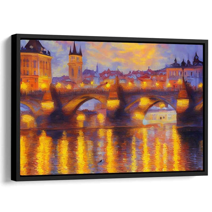 Prague Under Moonlight: Twilight Over Prague - Impressionist Cityscape Canvas Art