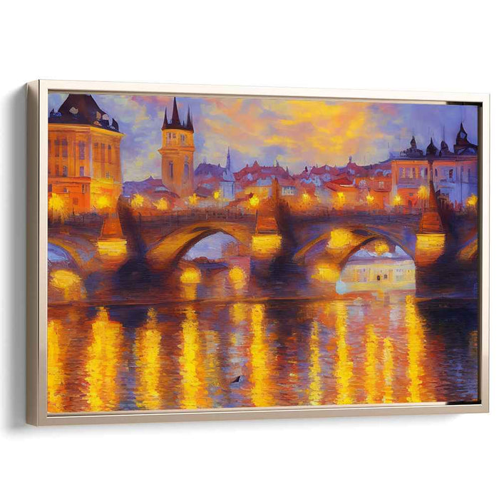 Prague Under Moonlight: Twilight Over Prague - Impressionist Cityscape Canvas Art