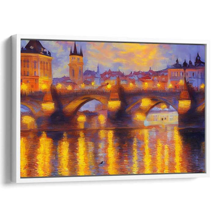 Prague Under Moonlight: Twilight Over Prague - Impressionist Cityscape Canvas Art