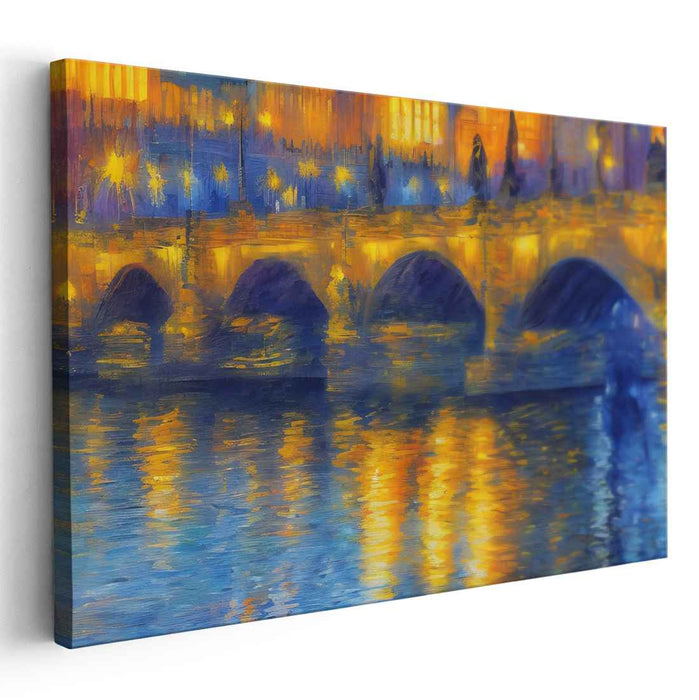 Hues of Twilight Bridge: Impressionist Bridge at Dusk Canvas Art Print