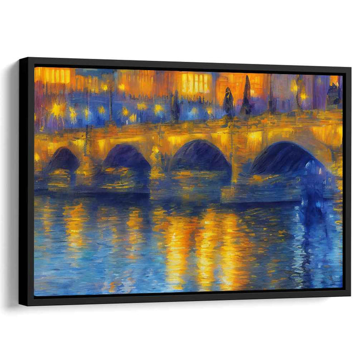 Hues of Twilight Bridge: Impressionist Bridge at Dusk Canvas Art Print