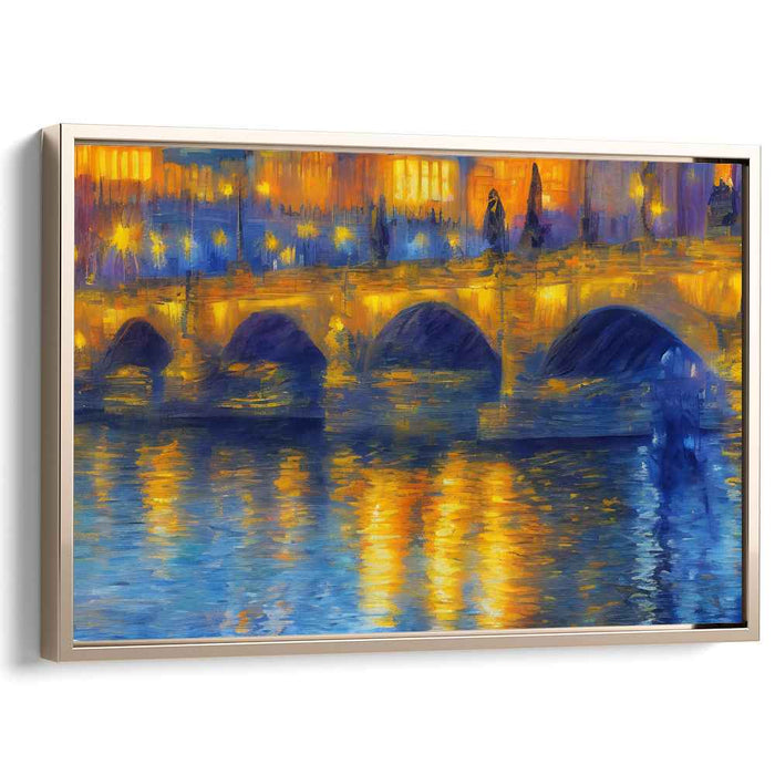 Hues of Twilight Bridge: Impressionist Bridge at Dusk Canvas Art Print