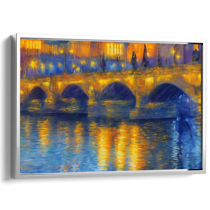 Hues of Twilight Bridge: Impressionist Bridge at Dusk Canvas Art Print