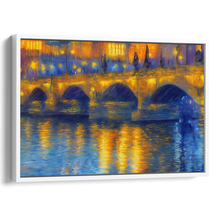 Hues of Twilight Bridge: Impressionist Bridge at Dusk Canvas Art Print