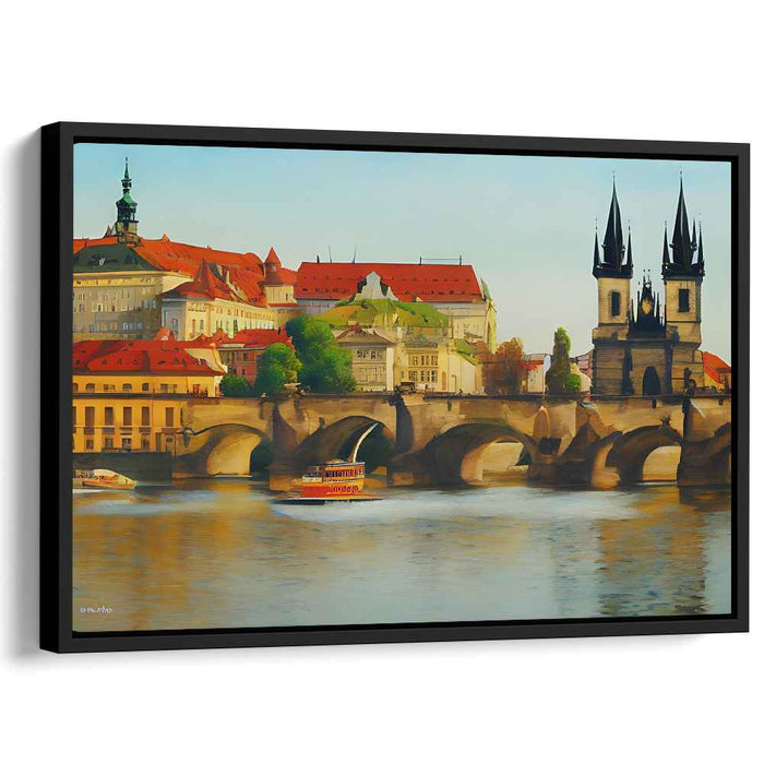 Channel Reflections Composition: European Riverside Cityscape Canvas Art Print