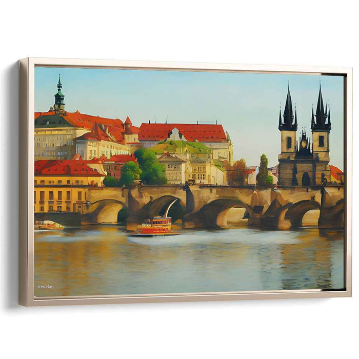 Channel Reflections Composition: European Riverside Cityscape Canvas Art Print