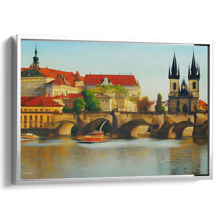 Channel Reflections Composition: European Riverside Cityscape Canvas Art Print