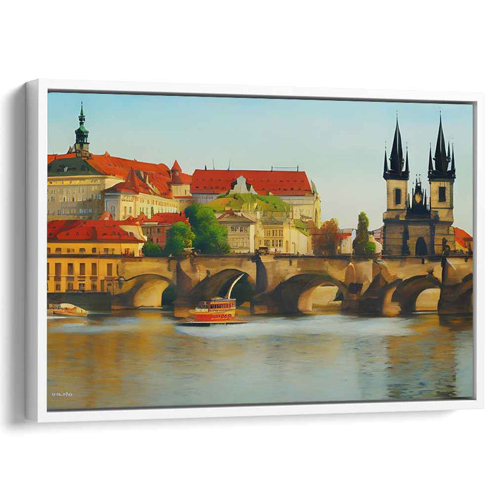 Channel Reflections Composition: European Riverside Cityscape Canvas Art Print