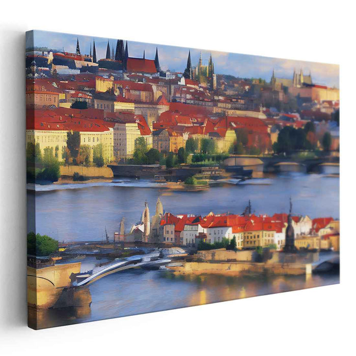 Cobblestone Charms: Impressionistic European Cityscape Canvas Art Print