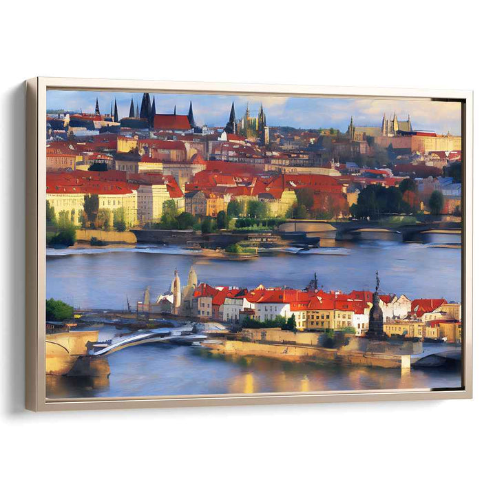 Cobblestone Charms: Impressionistic European Cityscape Canvas Art Print