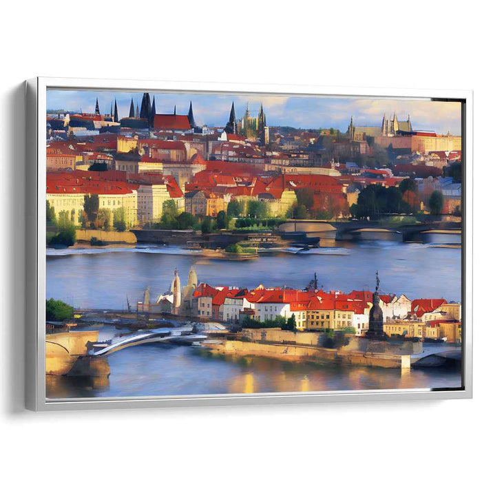 Cobblestone Charms: Impressionistic European Cityscape Canvas Art Print