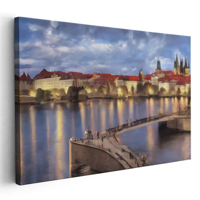 Gothic Frames of Love: Romantic Realist Cityscape with Gothic Architecture Canvas Art Print