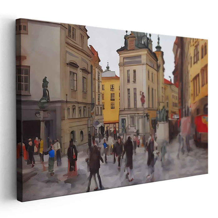 Urban Bustle: European Cityscape in Earth Tones