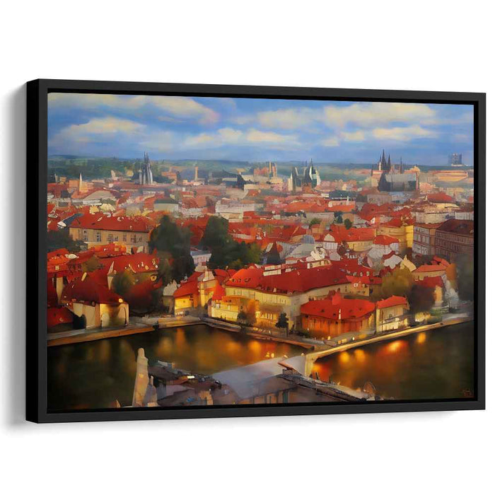 Golden Hues of Prague: Romantic European Cityscape Canvas Art Print