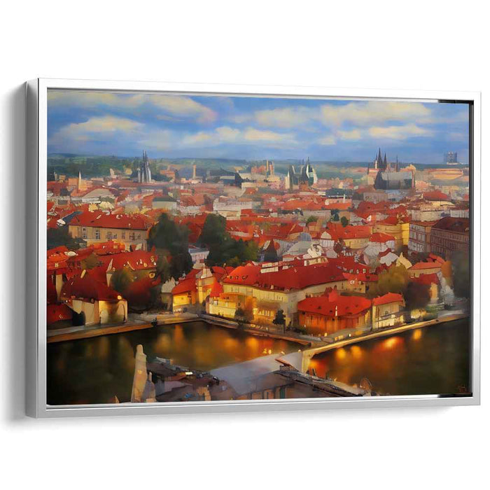 Golden Hues of Prague: Romantic European Cityscape Canvas Art Print