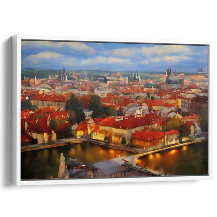 Golden Hues of Prague: Romantic European Cityscape Canvas Art Print