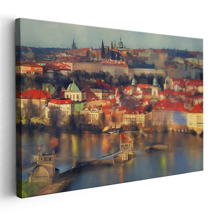 Ancient Pathways: Historical Prague Cityscape Canvas Art Print
