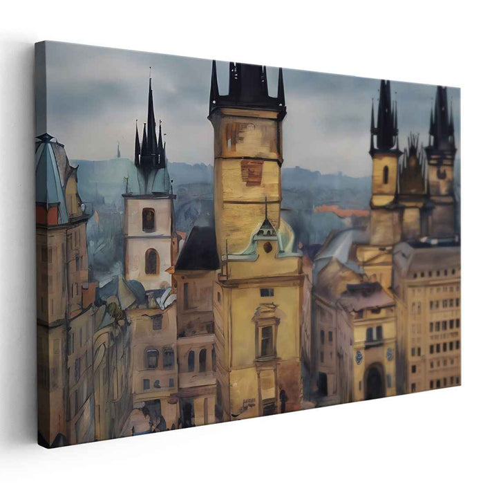 Mystical Echoes of Prague: Dreamlike Cityscape Canvas Art