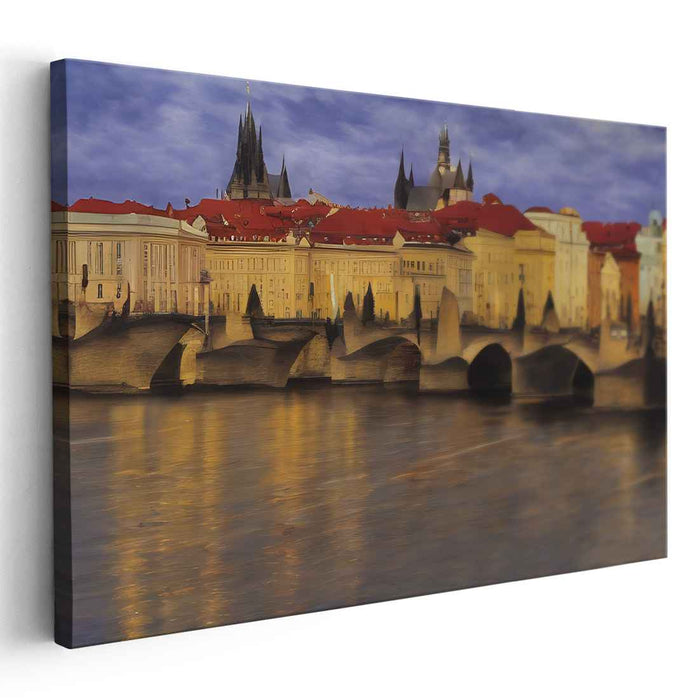 Twilight Promenade: Romantic Prague Skyline and Charles Bridge Canvas Art