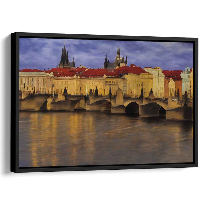 Twilight Promenade: Romantic Prague Skyline and Charles Bridge Canvas Art