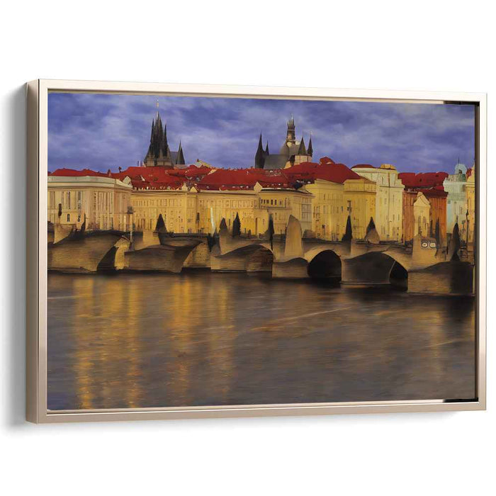 Twilight Promenade: Romantic Prague Skyline and Charles Bridge Canvas Art
