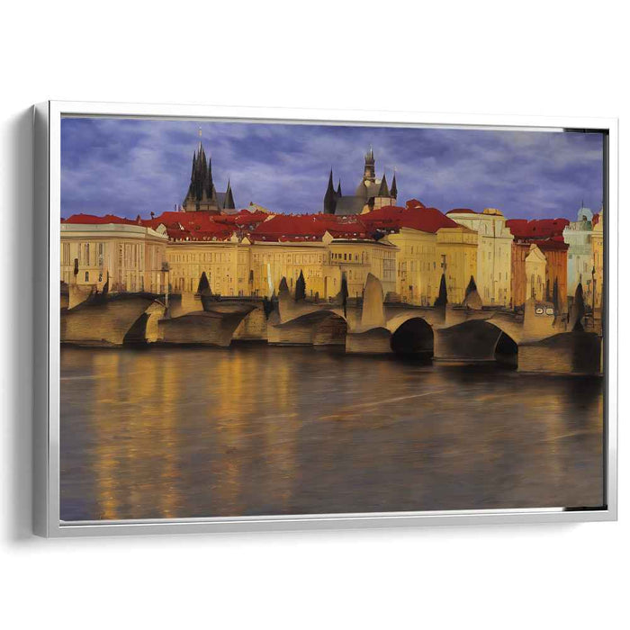 Twilight Promenade: Romantic Prague Skyline and Charles Bridge Canvas Art