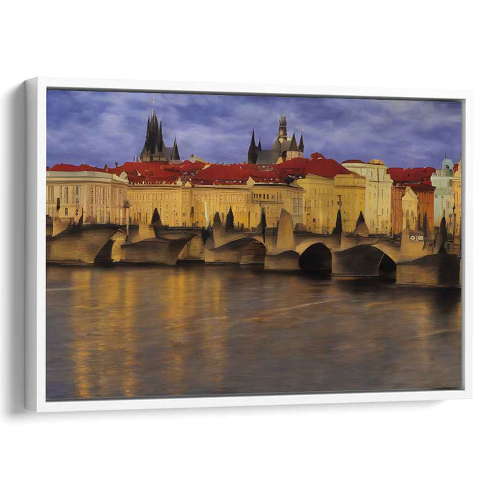 Twilight Promenade: Romantic Prague Skyline and Charles Bridge Canvas Art