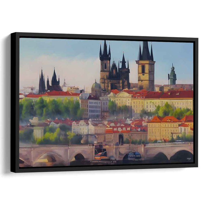 Morning Hues over Prague: Impressionist-Inspired Cityscape Canvas Art