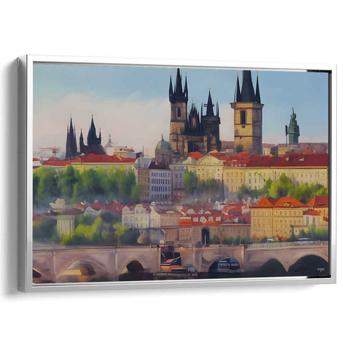 Morning Hues over Prague: Impressionist-Inspired Cityscape Canvas Art