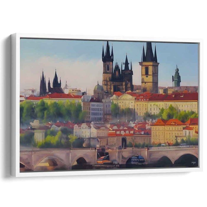 Morning Hues over Prague: Impressionist-Inspired Cityscape Canvas Art