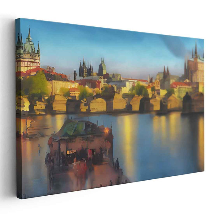 Twilight Tapestry: European Cityscape at Dusk Canvas Art Print