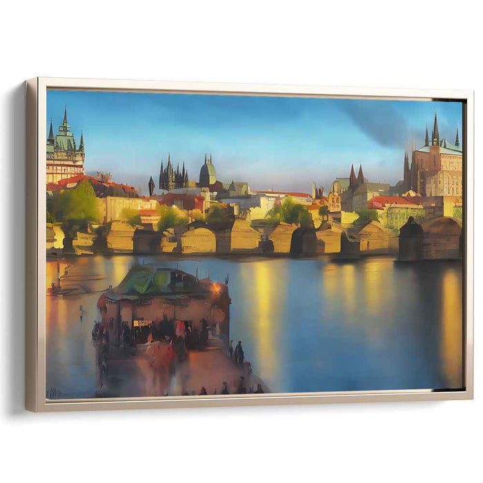 Twilight Tapestry: European Cityscape at Dusk Canvas Art Print