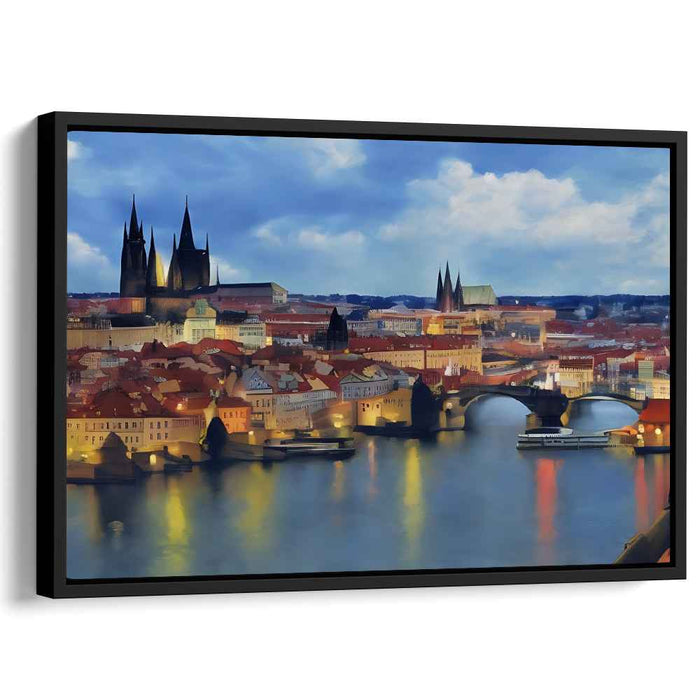 Urban Reflections: Penumbra: European Cityscape Over River Canvas Art Print