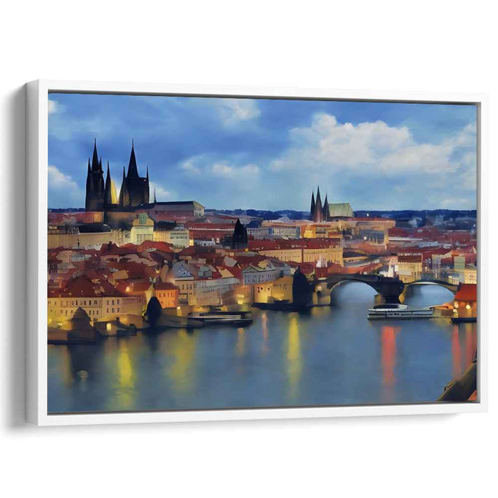 Urban Reflections: Penumbra: European Cityscape Over River Canvas Art Print