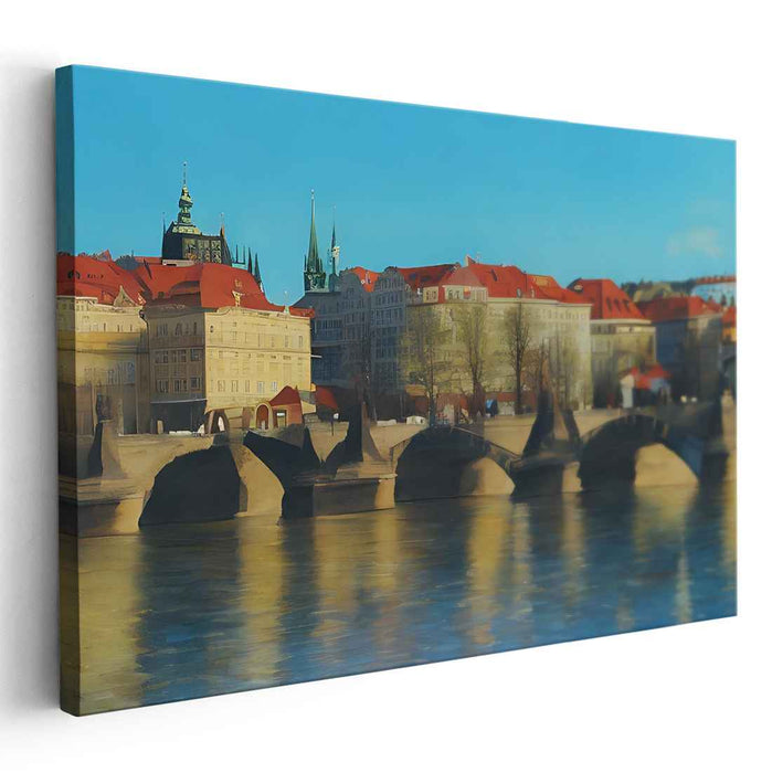 Bridge Over Euro Waters: European Cityscape with Iconic Bridge Canvas Art Print