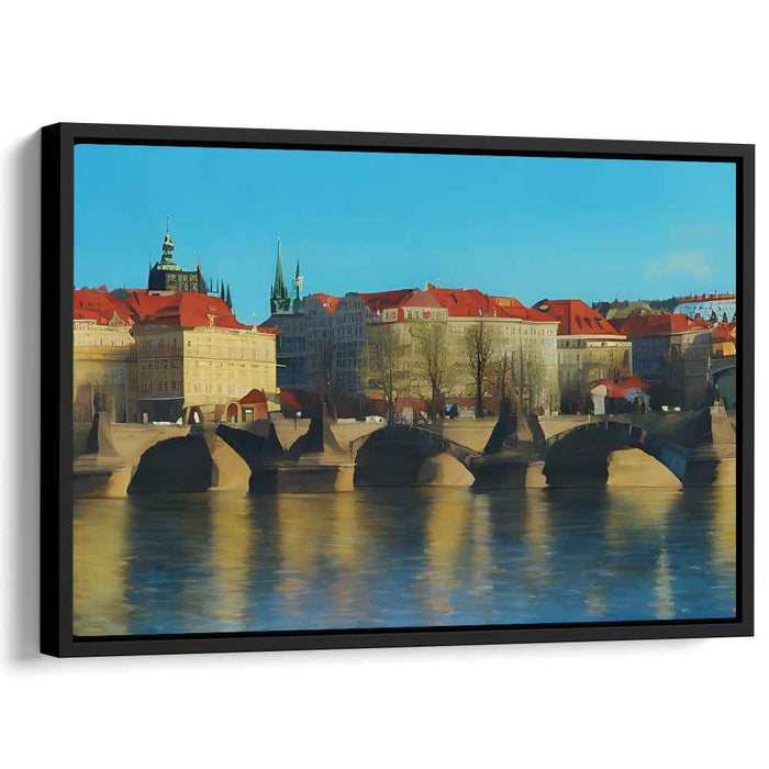 Bridge Over Euro Waters: European Cityscape with Iconic Bridge Canvas Art Print