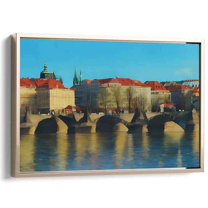 Bridge Over Euro Waters: European Cityscape with Iconic Bridge Canvas Art Print